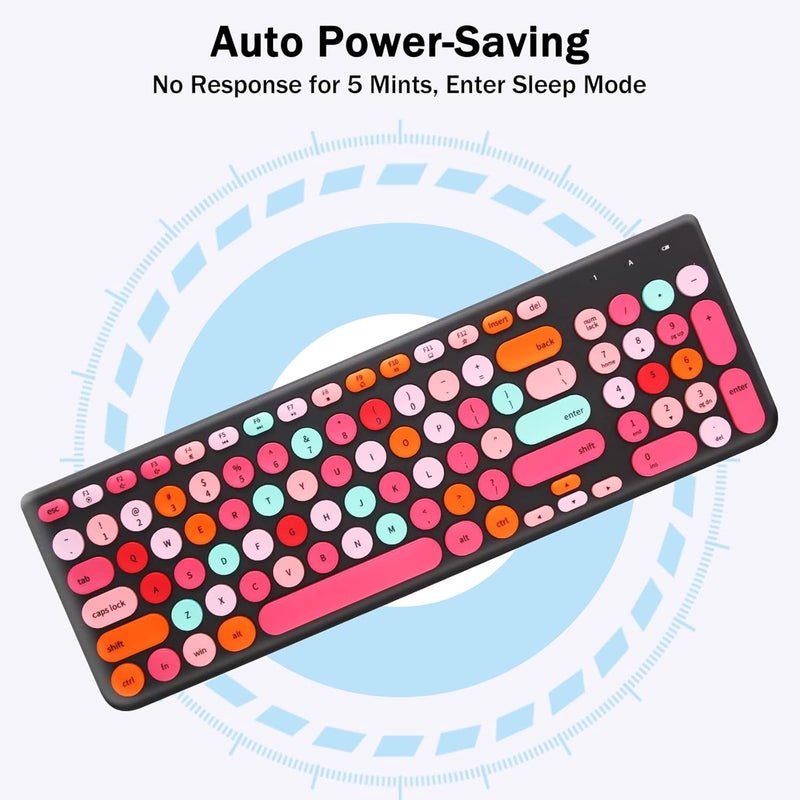 GUKJOB Wireless Keyboard and Mouse Combo, Retro Typewriter Keyboard with Round Keycaps, 2.4GHz USB Cute Wireless Keyboard Mouse for Computer, Desktop, Laptop and Computer (Black-Colorful) - Image 3